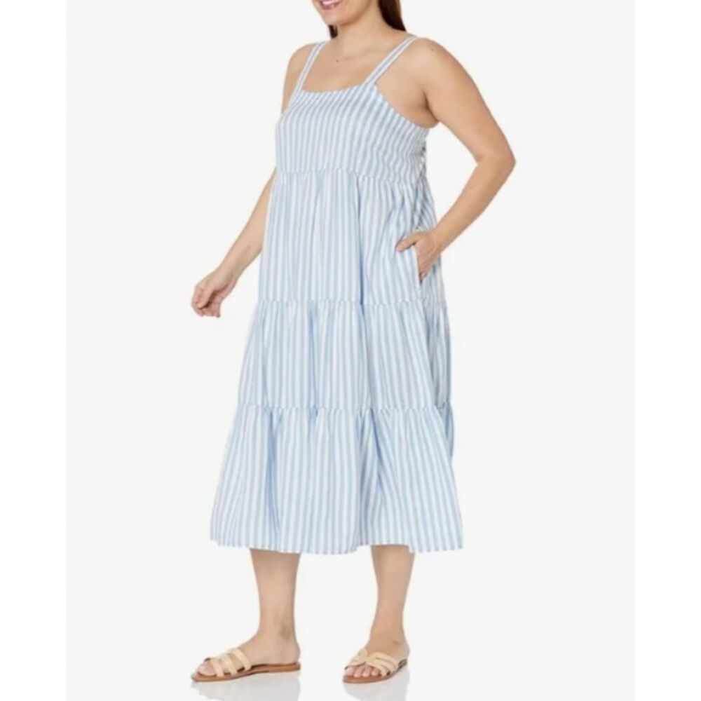 Striped Blue Tiered Maxi Dress with Spaghetti Straps